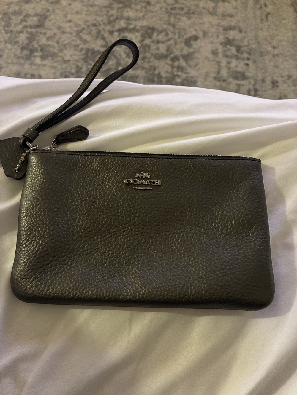 Coach Black Leather Wristlet with Silver Logo